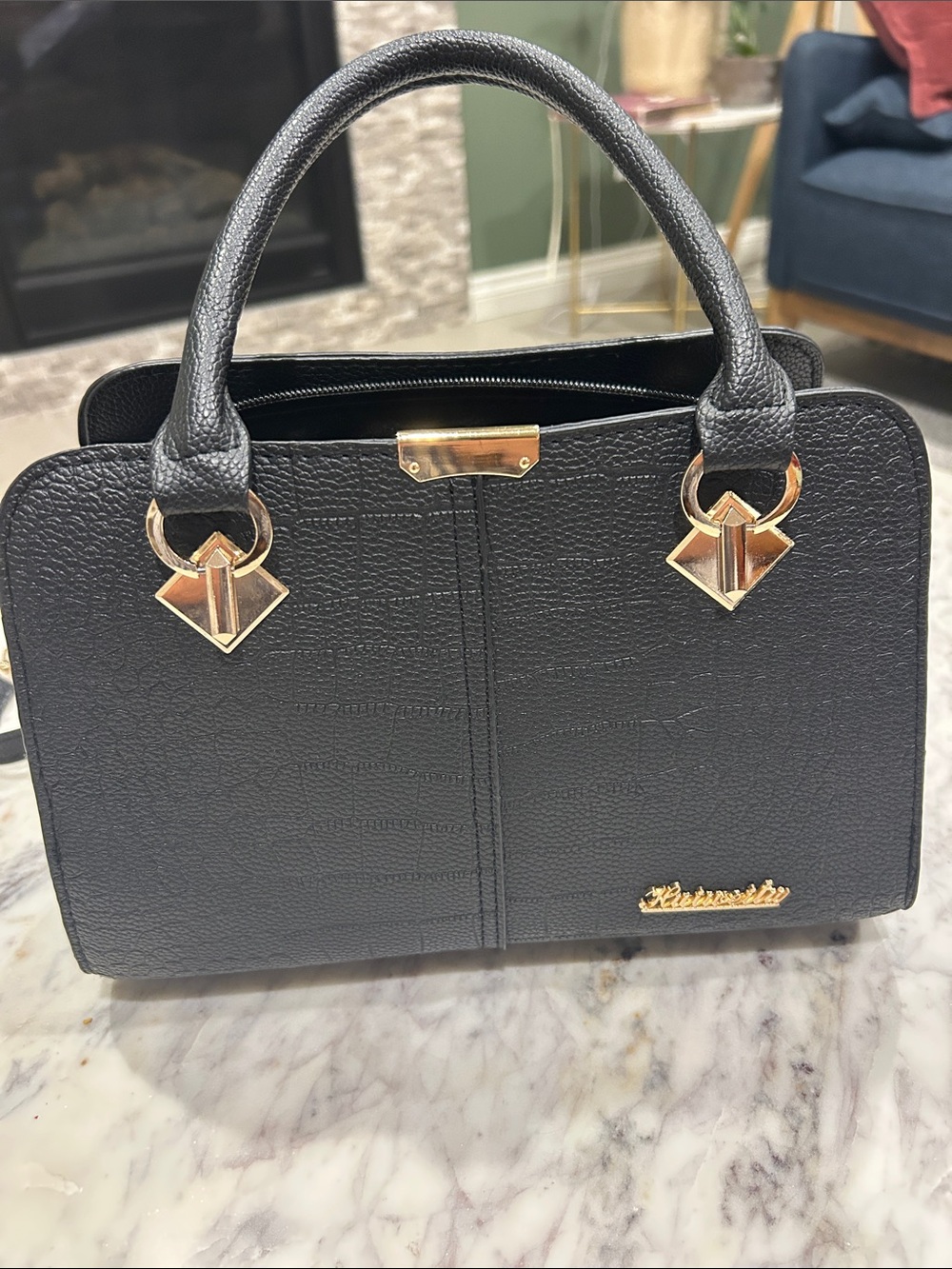 EUC!! Black Structured Satchel Handbag with Gold Accents